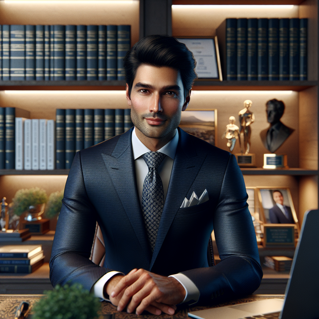 A professional real estate agent in an office setting.