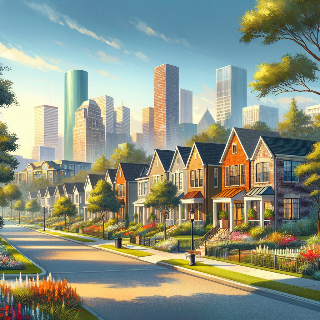 A vibrant neighborhood in Houston with diverse architecture and greenery.