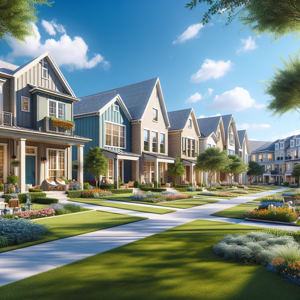 A modern neighborhood in Houston with new homes, showcasing diverse architectural styles.