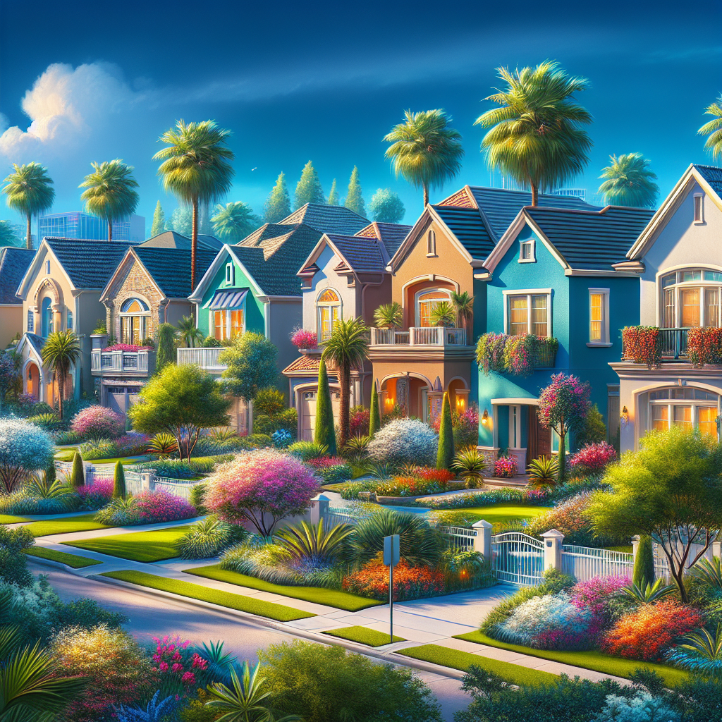 A vibrant suburban neighborhood in Houston with diverse homes and greenery.
