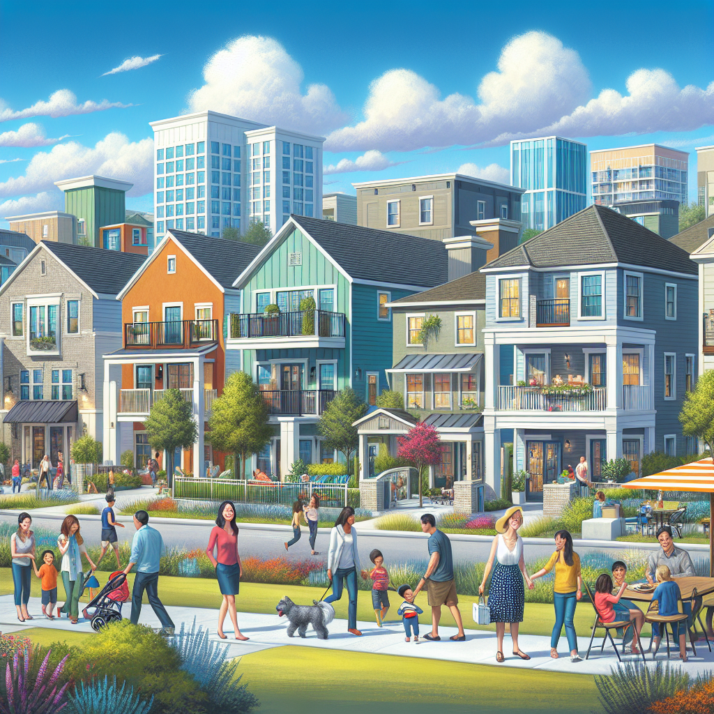 A vibrant Houston neighborhood with diverse architecture and community interactions.