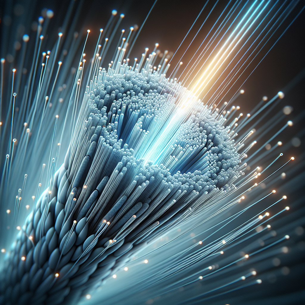 Cross-section of a fiber optic cable emitting light beams.