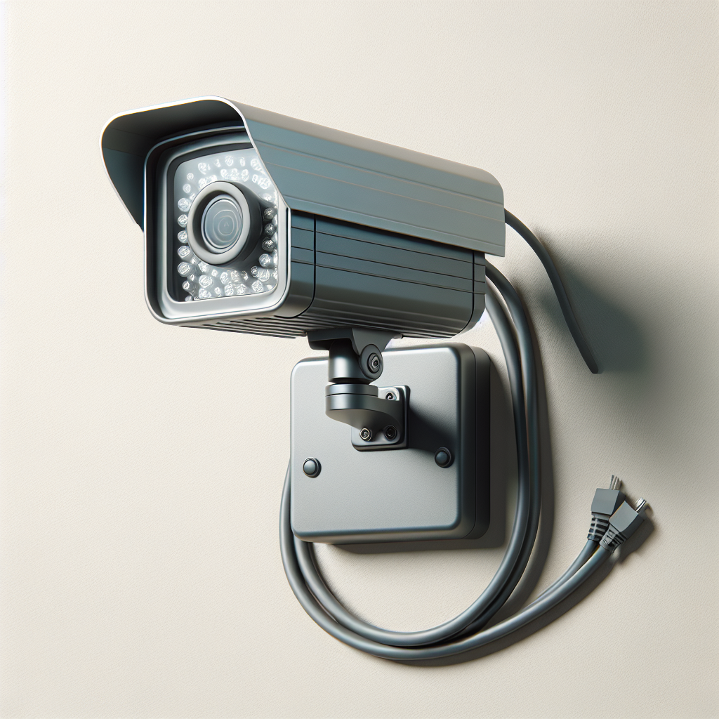 Realistic image of a security camera installation on a wall.