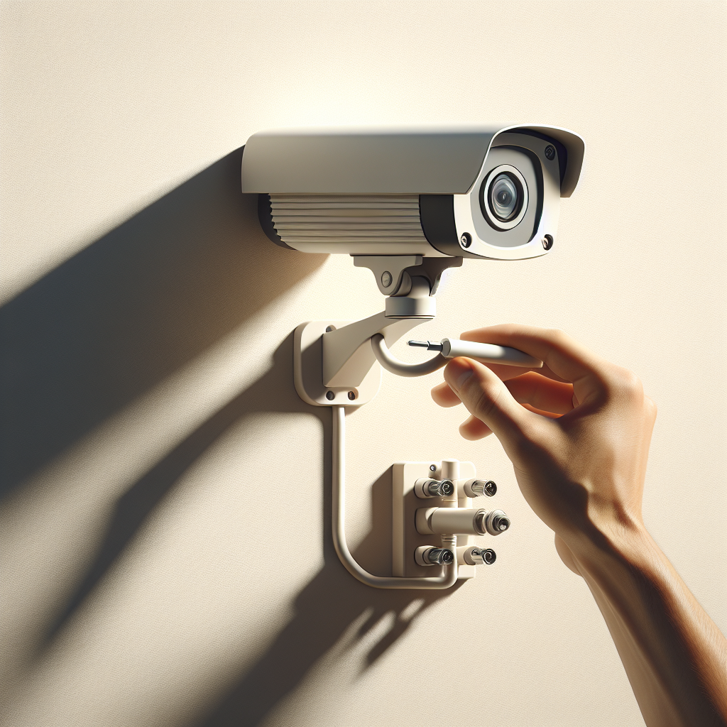 Realistic image of a modern security camera installation on a wall.