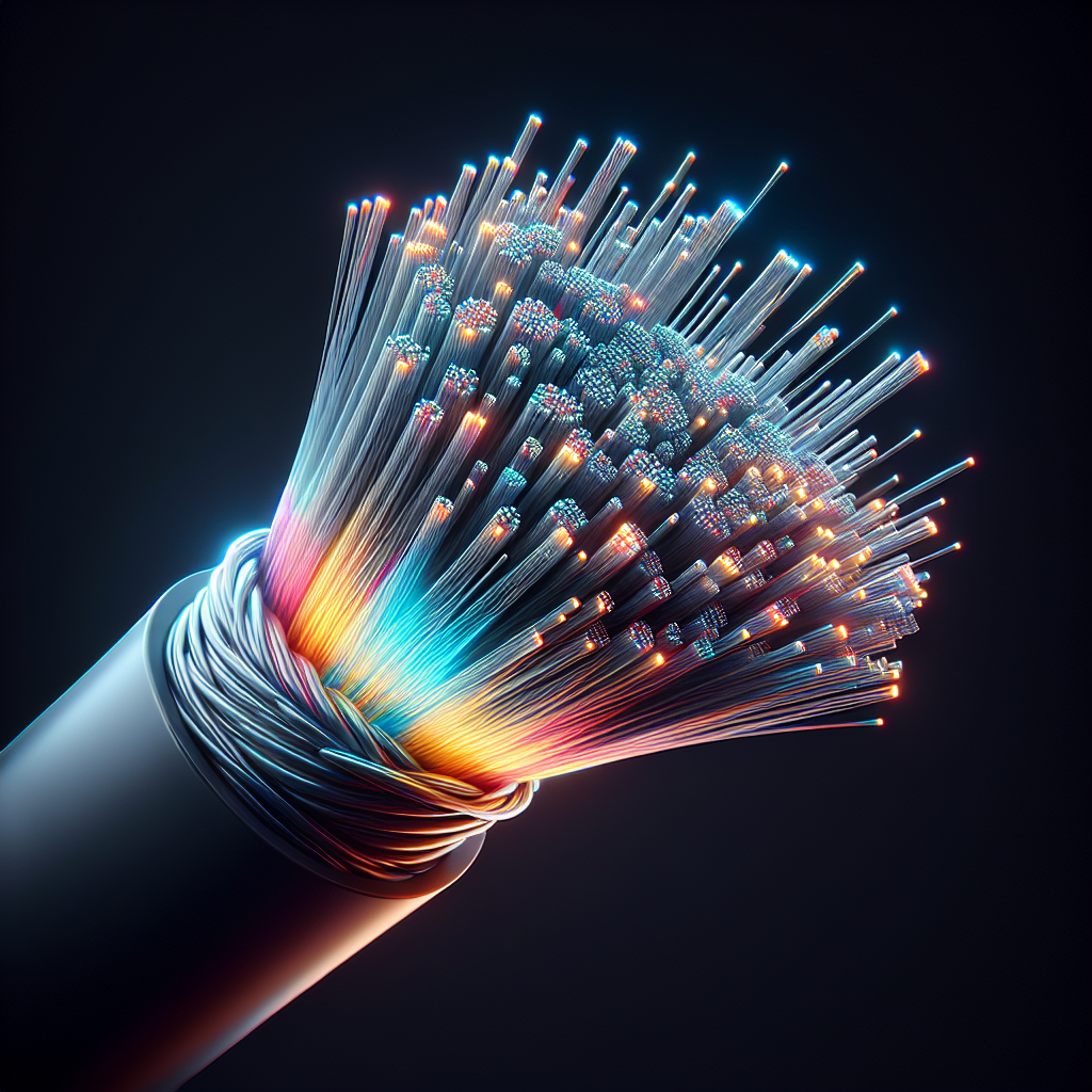 Realistic image of a fiber optic cable with detailed fibers and vibrant colors.