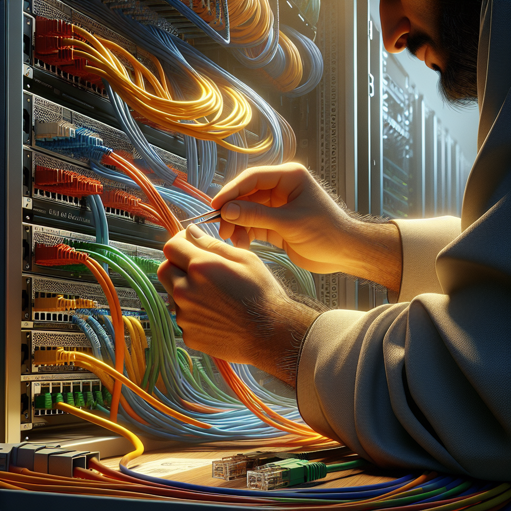 A realistic image depicting a network cable installation.