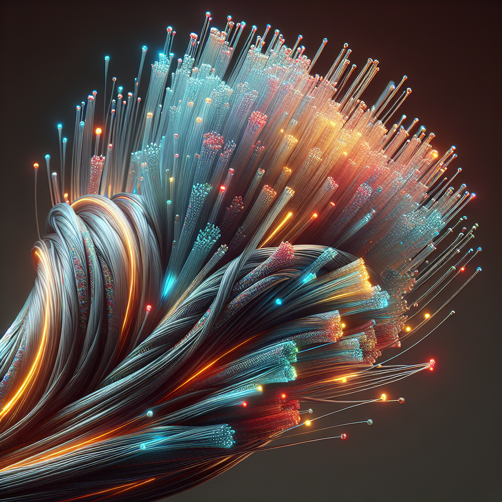 A realistic depiction of a fiber optic cable with vivid colors and intricate details.