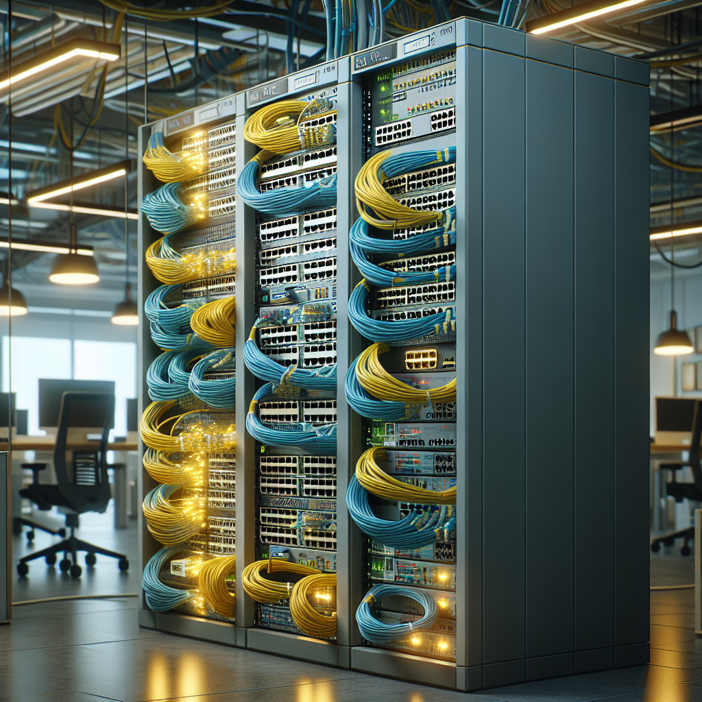 Realistic image of structured cabling in a modern office.