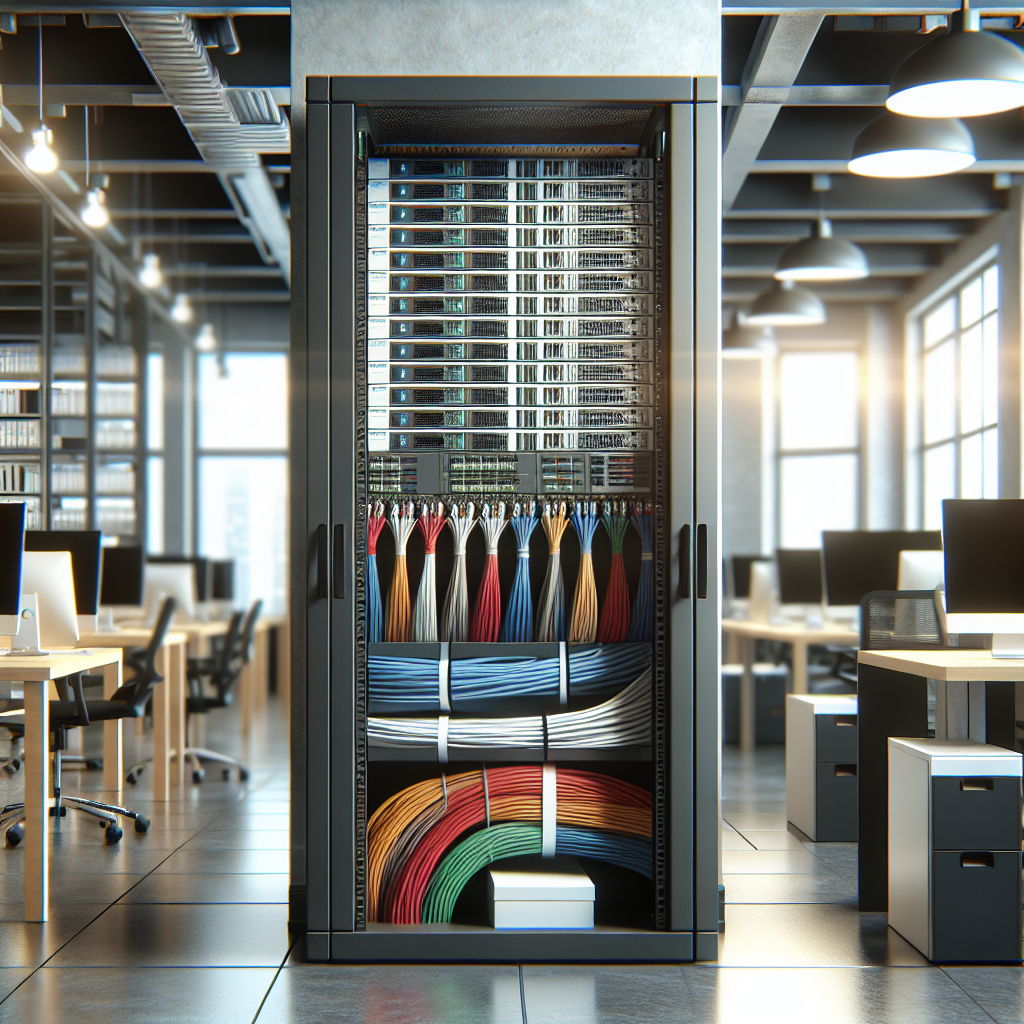 A realistic image of structured cabling in a modern office environment.