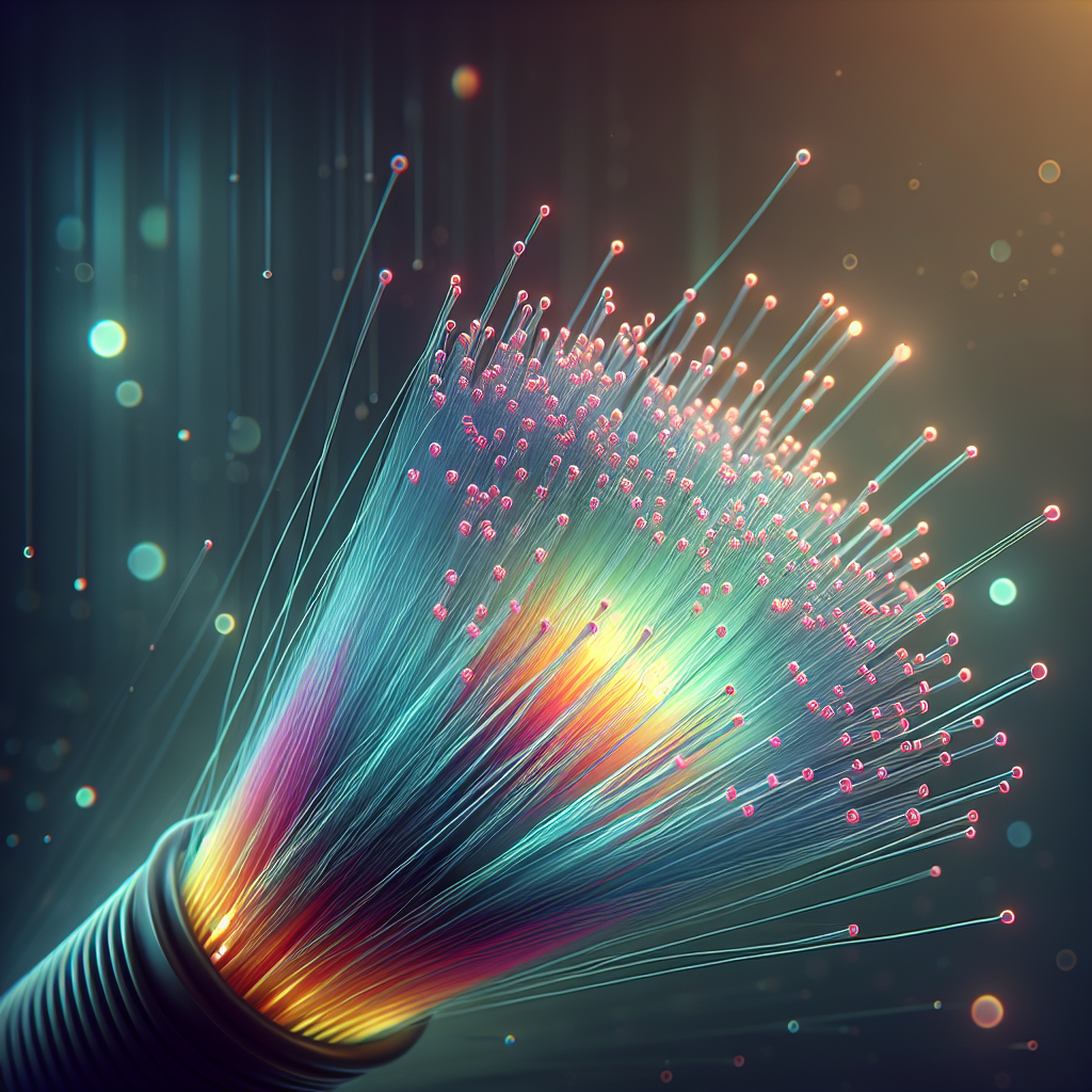 A realistic depiction of a fiber optic cable with detailed colorful fibers