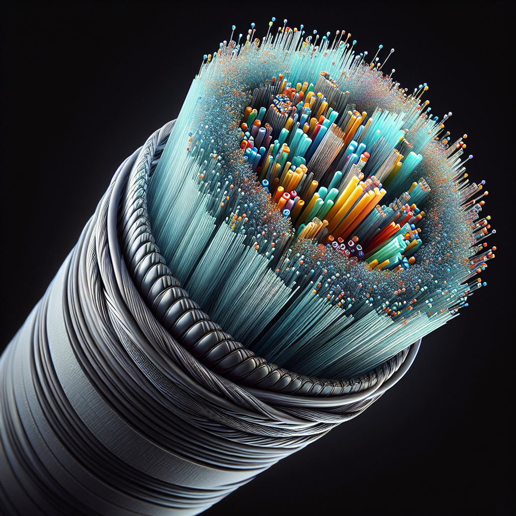 Realistic depiction of a fiber optic cable showing detailed structure and fibers.