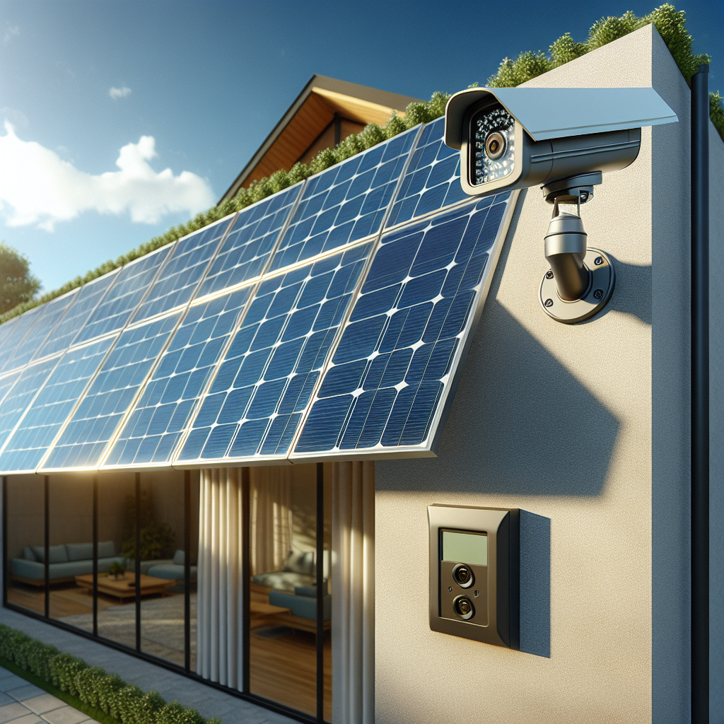 Solar-powered security cameras mounted on a house exterior on a sunny day.