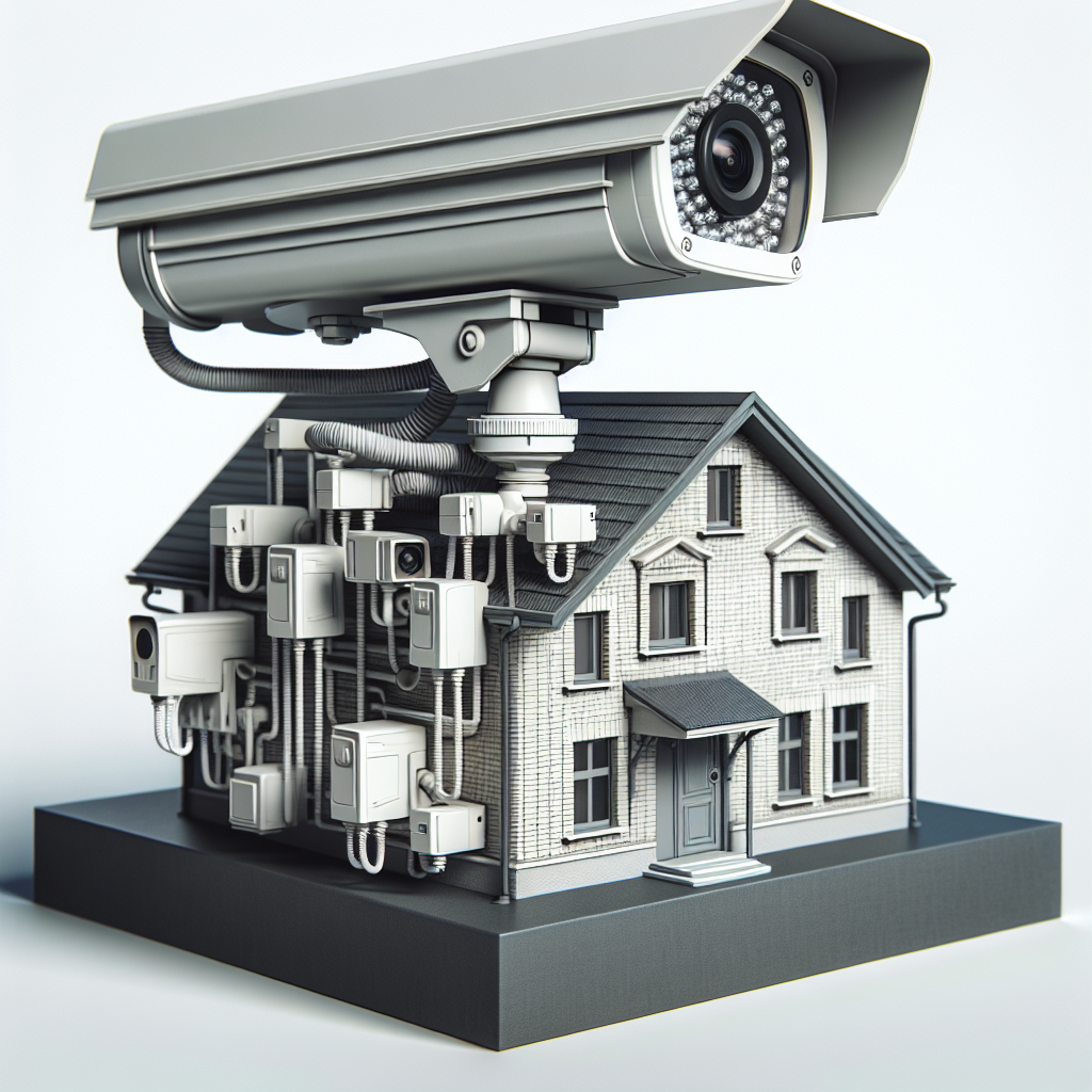 A realistic image of a security camera installation on a building exterior.