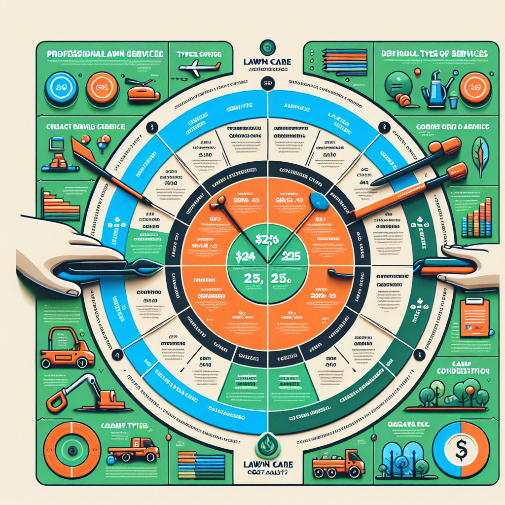 Detailed realistic image of a lawn care cost analysis chart with services and pricing.