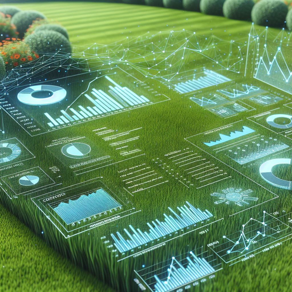 A lush green lawn with a semi-transparent overlay of graphs and figures representing a cost analysis.