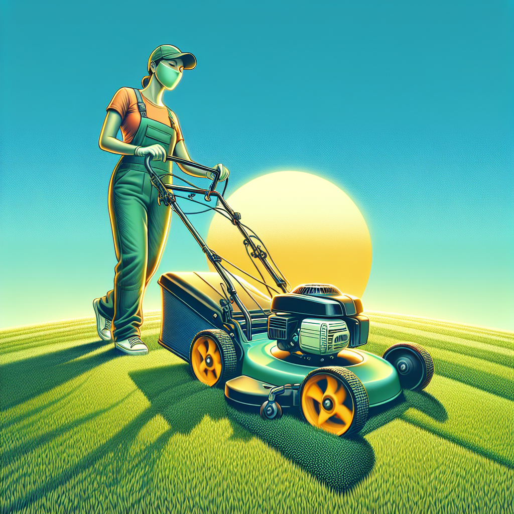 A realistic image of a professional lawn mowing service in action on a sunny day.