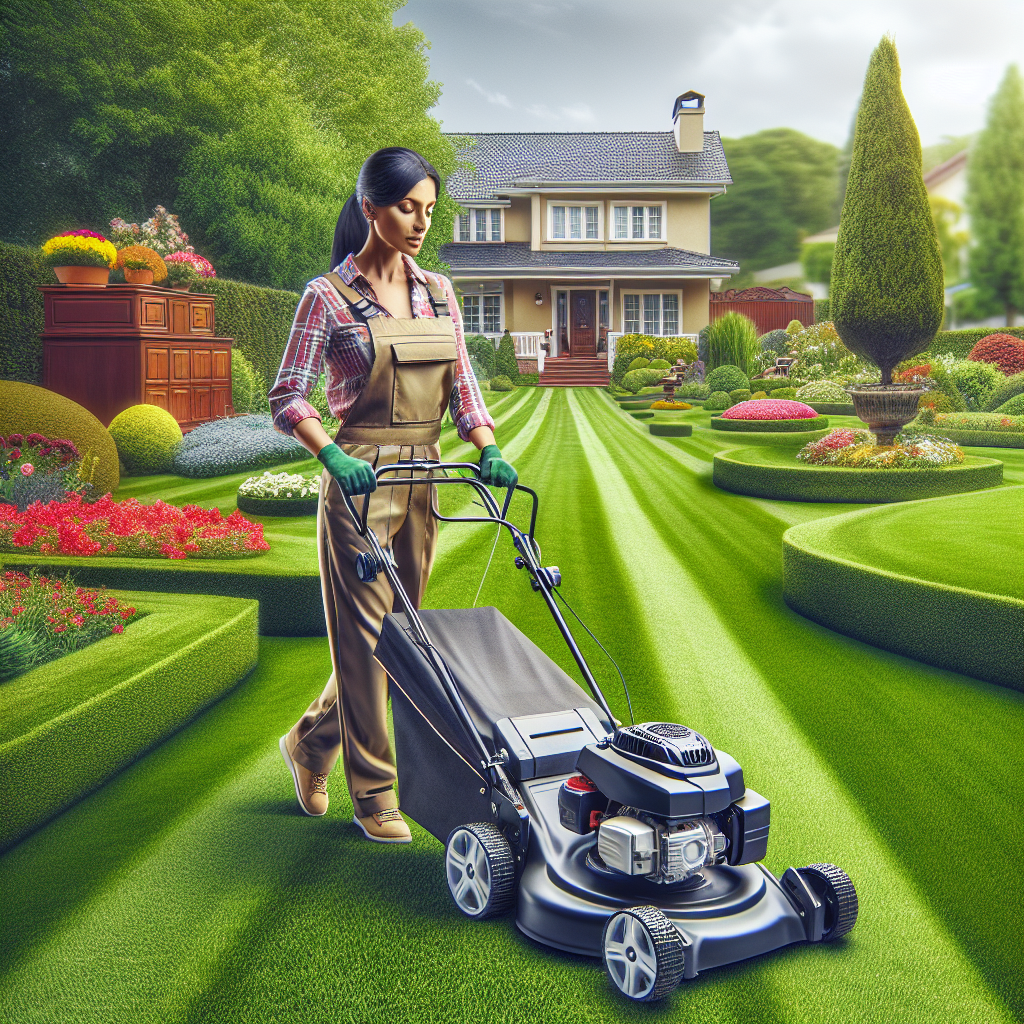 A professional lawn care worker servicing a well-manicured lawn.