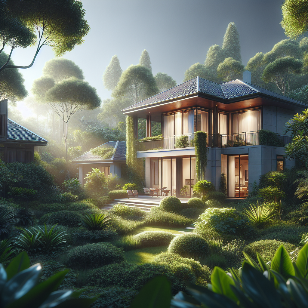 A realistic depiction of the house at Pasir Ris with detailed architecture and natural surroundings.