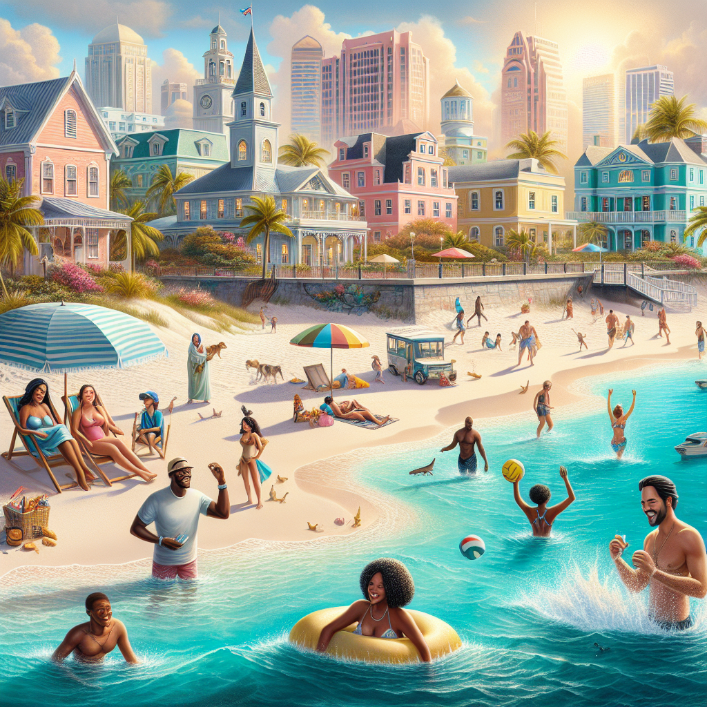 Realistic image of Nassau, Bahamas with vibrant beaches and colorful colonial architecture.