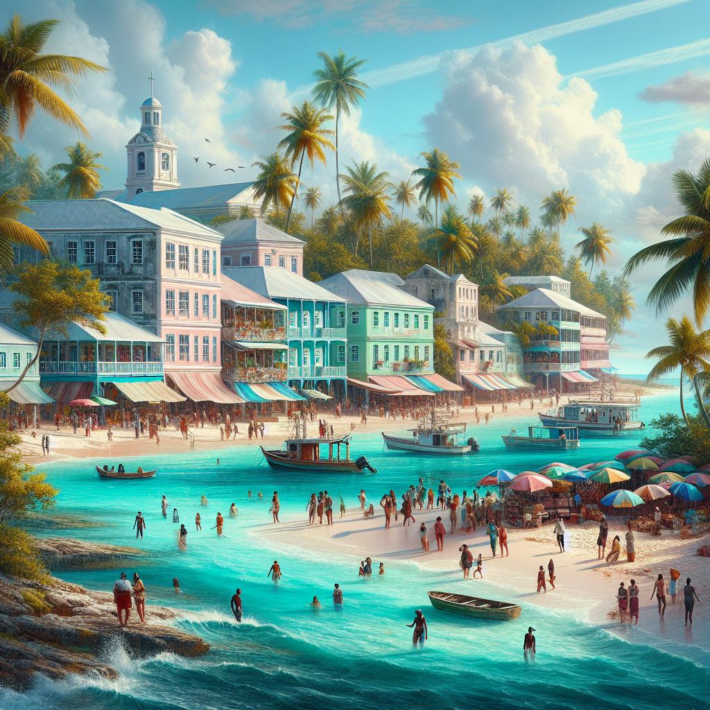 Realistic image of Nassau, Bahamas with its beaches, markets, and colonial architecture.
