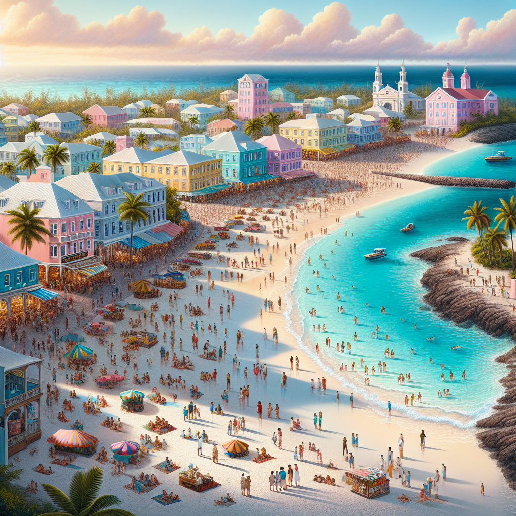 A vibrant and picturesque landscape of Nassau, Bahamas with clear turquoise waters and colonial architecture.