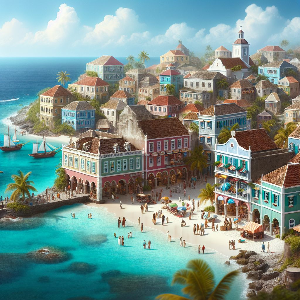 A realistic depiction of Nassau, Bahamas with vibrant streets and colonial architecture.