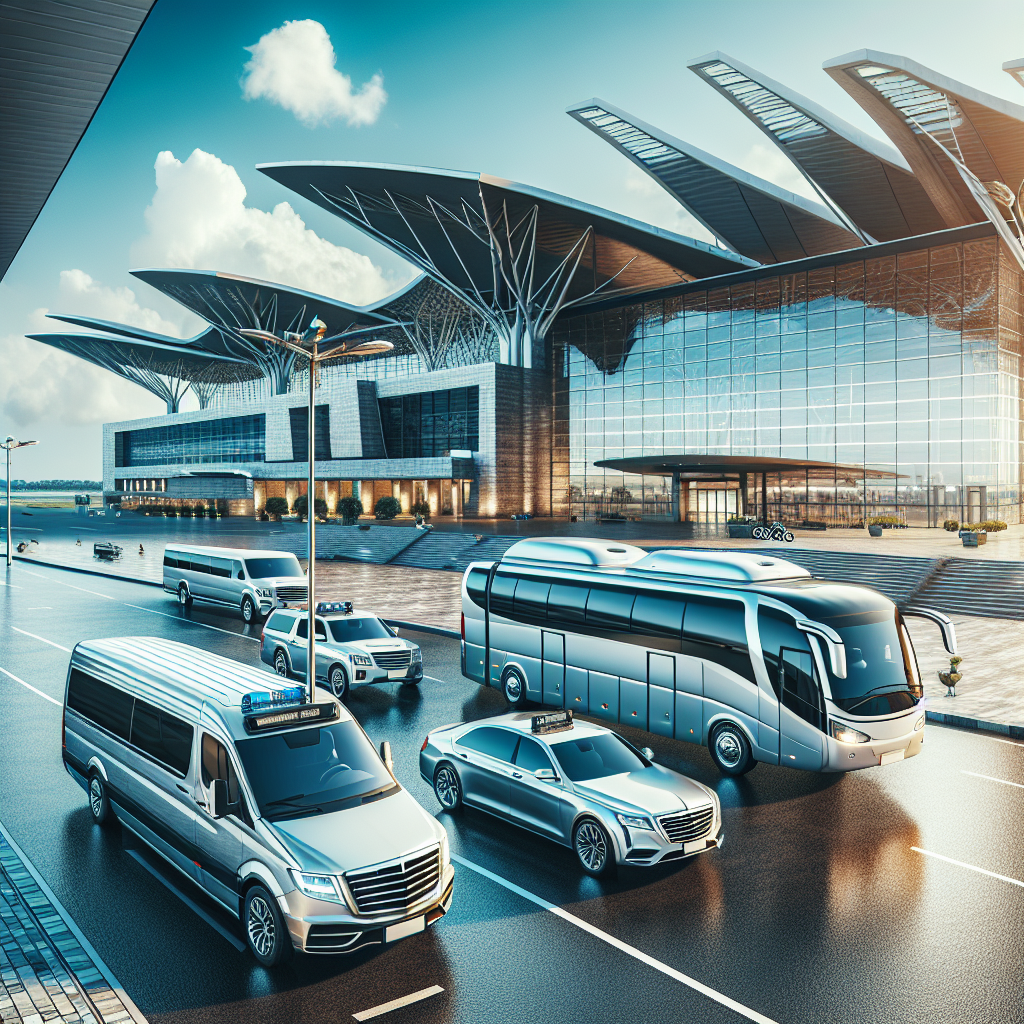 Nassau Airport with various transportation options including a car, shuttle bus, and limousine.