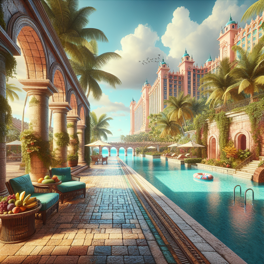 Realistic depiction of Atlantis Paradise Island and Nassau in the Bahamas.
