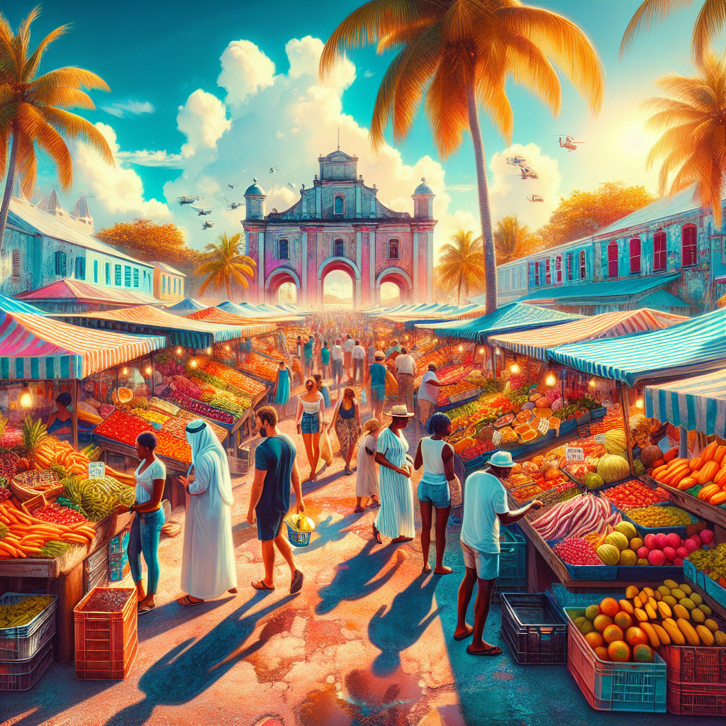 Realistic image of Nassau's vibrant food market in the Bahamas.