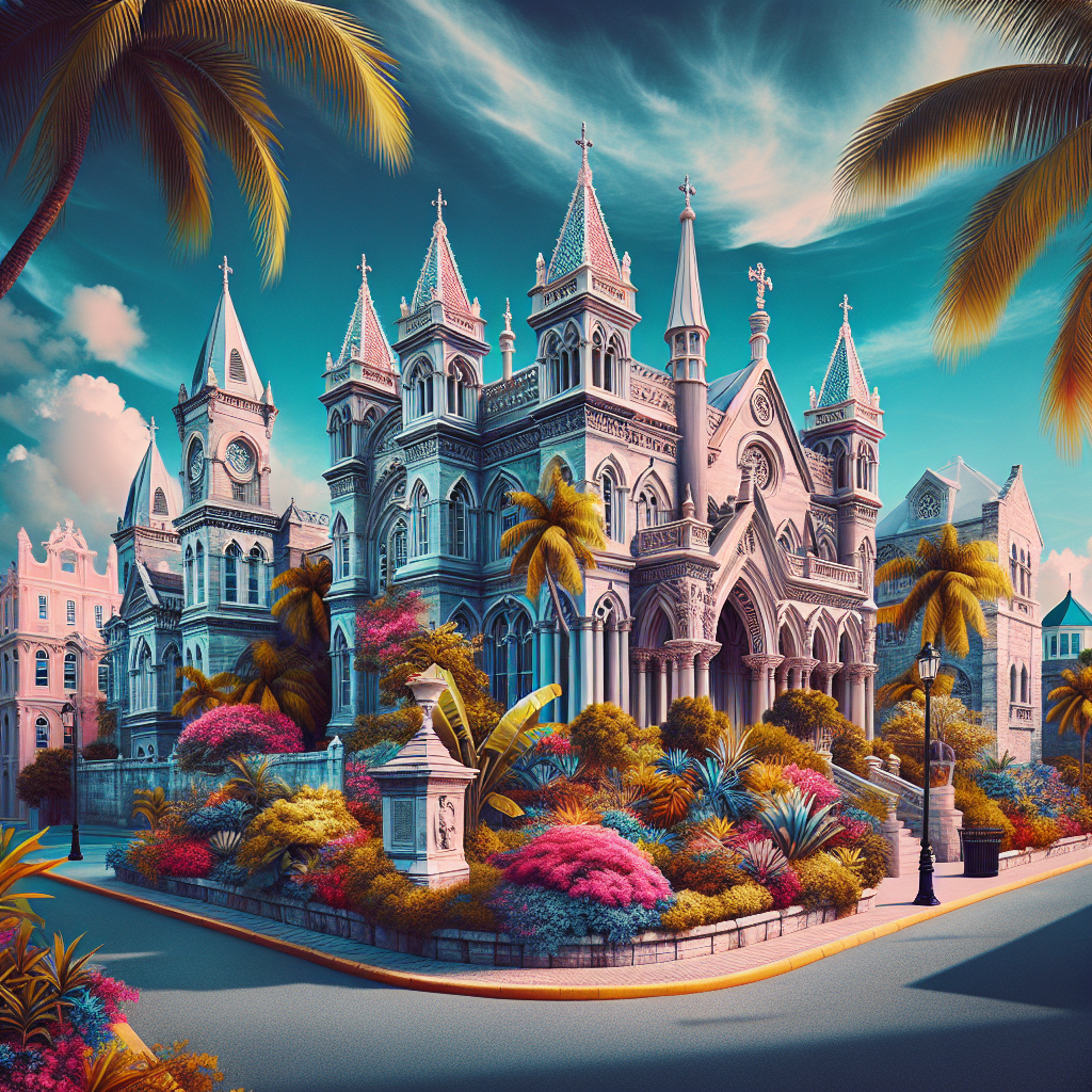 Realistic representation of historical sites in Nassau with architectural and cultural details.
