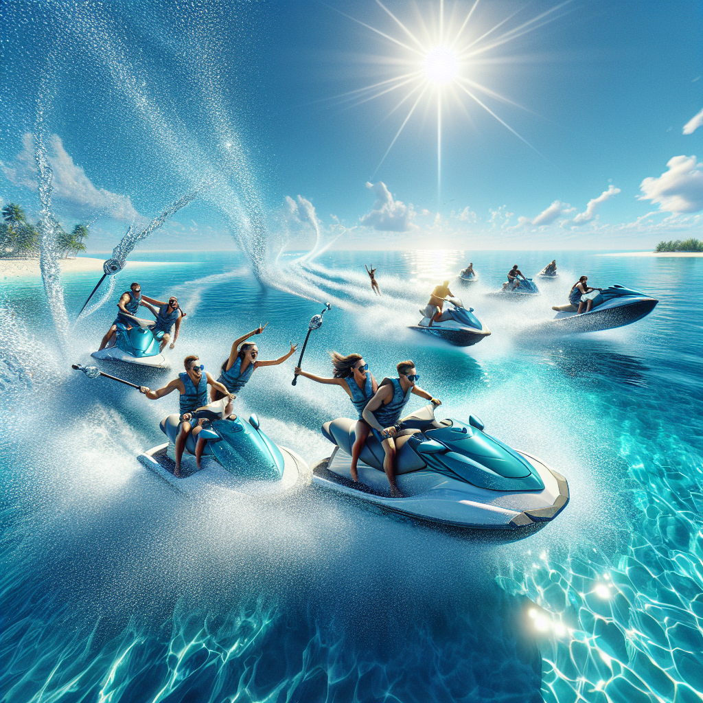 Travelers enjoying a jet ski ride in the blue waters of Nassau.