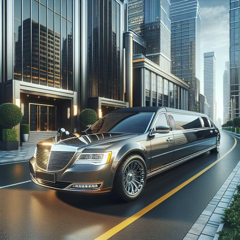 Realistic image of a luxury limousine in an upscale setting, based on a reference URL.