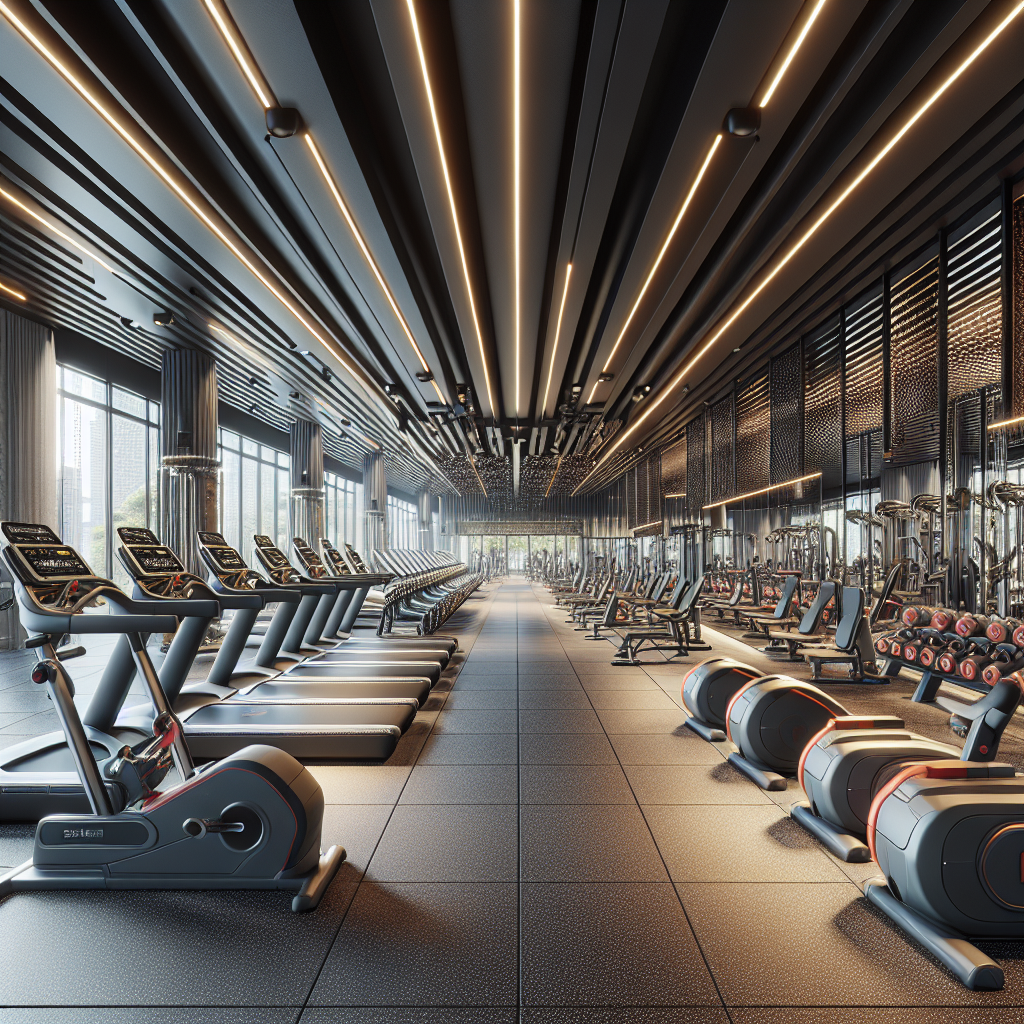 Modern gym interior with an array of neatly maintained and arranged exercise equipment, illustrating the concept of professional fitness equipment maintenance.