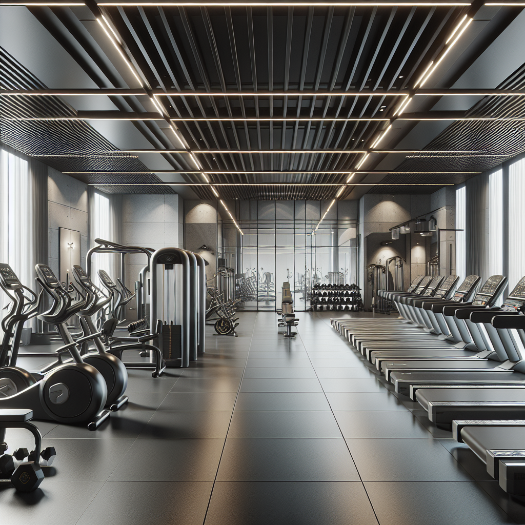 Modern, well-organized gym with various types of maintained fitness equipment, no people, and brightly lit.