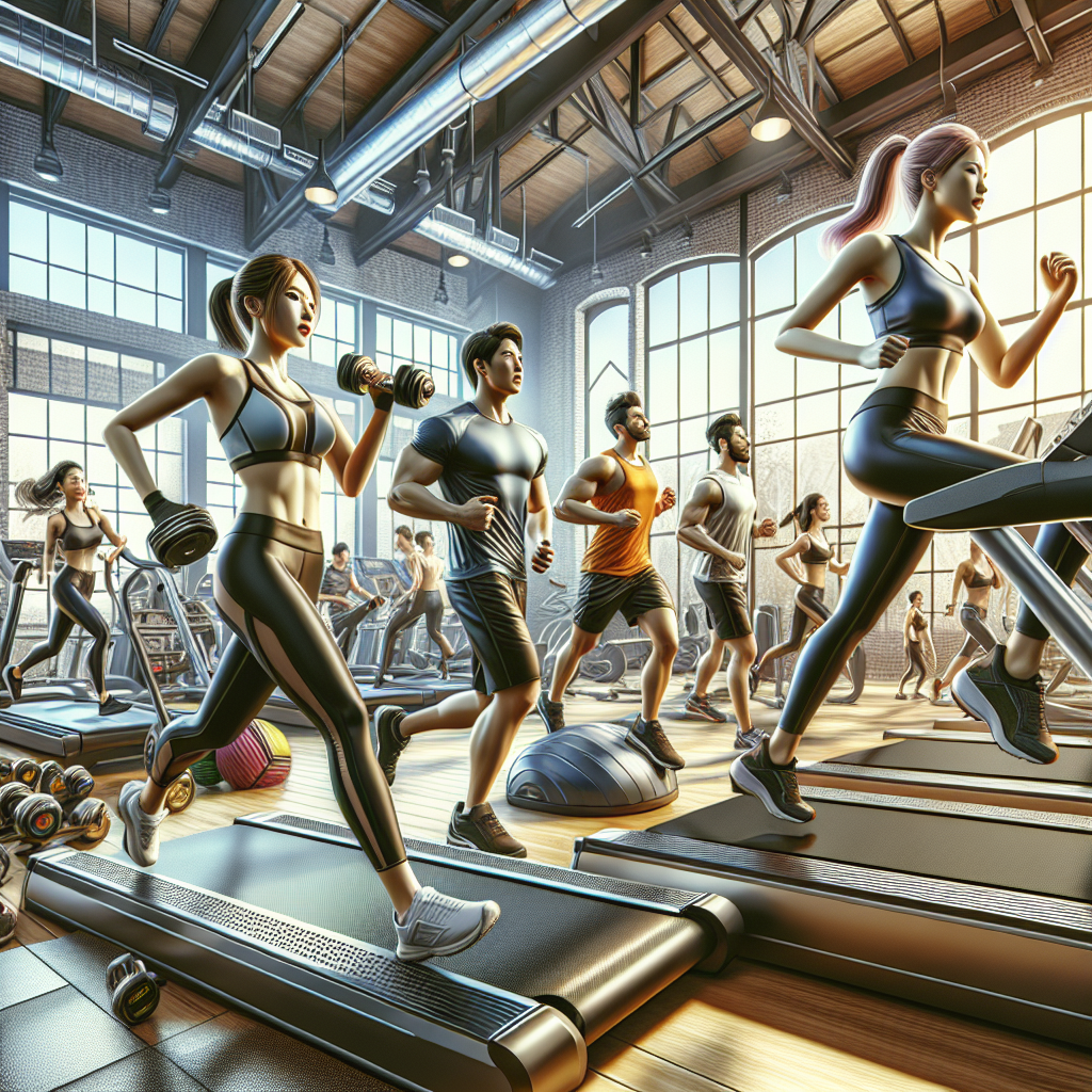 A group of diverse individuals performing high-intensity exercises in a modern gym.