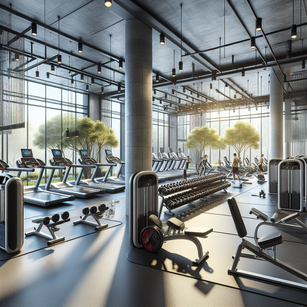 Modern gym with commercial and residential workout areas.