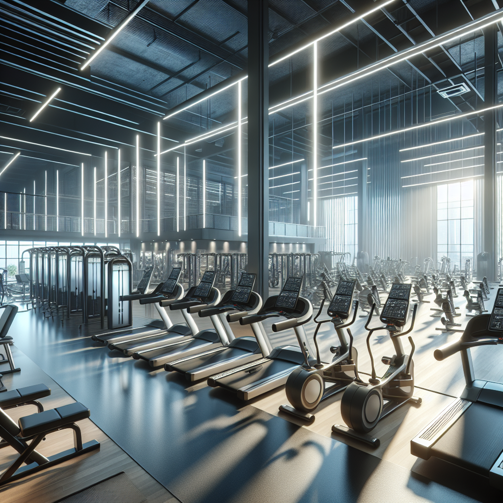 A modern commercial gym filled with high-end fitness equipment.