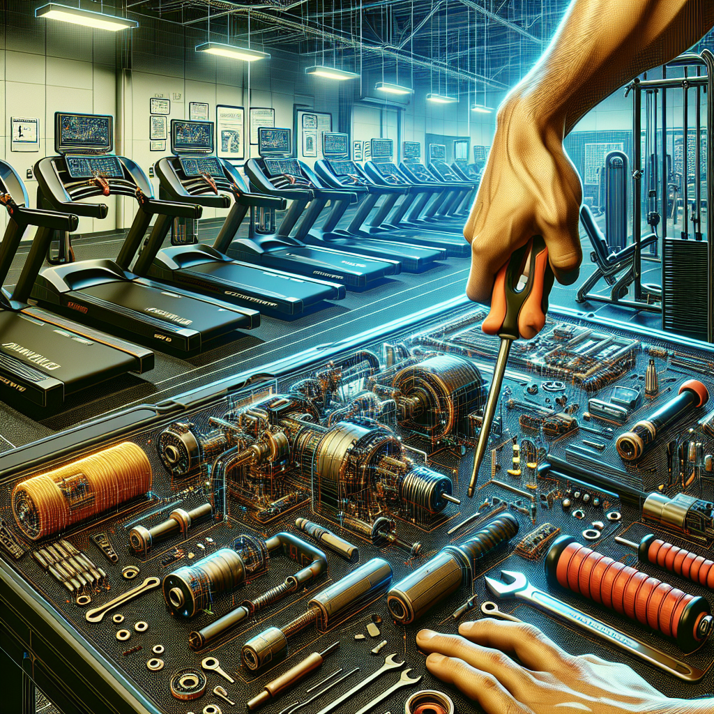 Realistic image of gym equipment being repaired