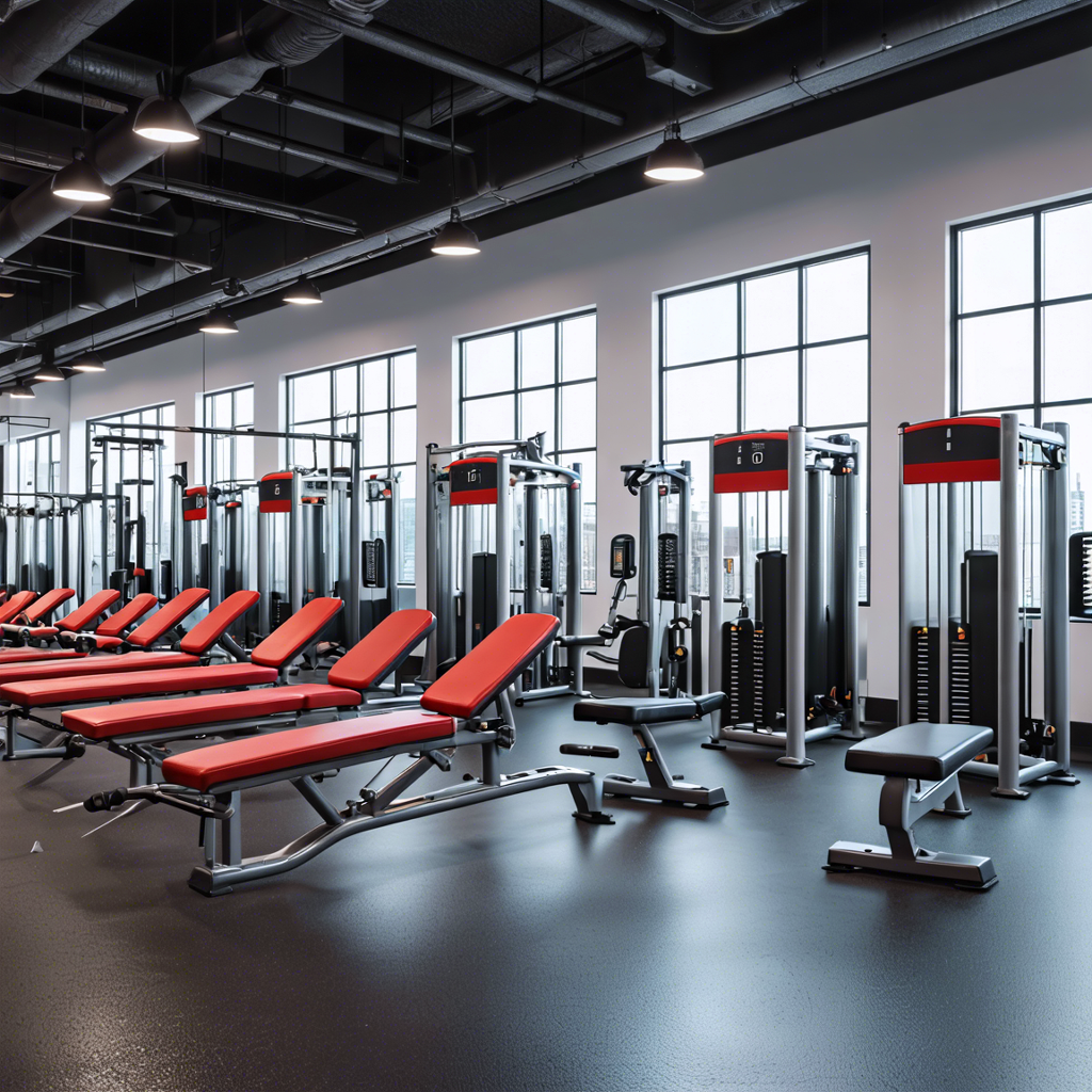 Freshly upholstered gym equipment in a commercial fitness center, showcasing the quality of the materials and craftsmanship.