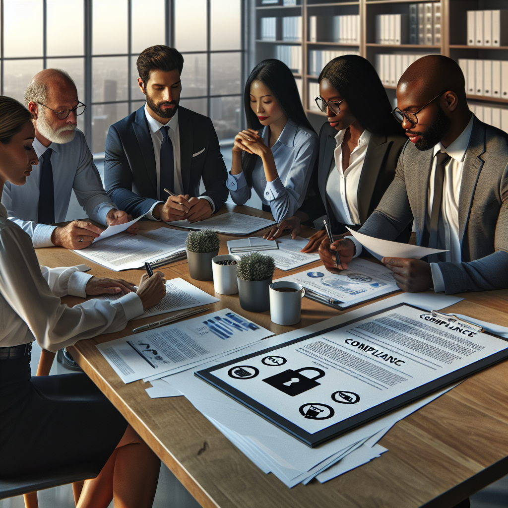 Professional office setting with team collaborating over SOC 2 Type 2 compliance documents.
