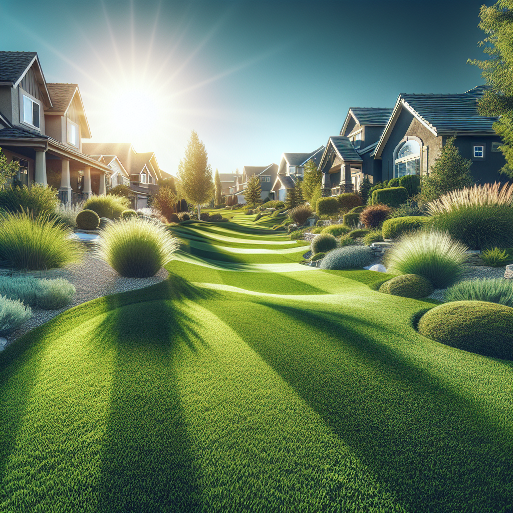 A well-maintained green lawn in a Boise neighborhood showcasing professional lawn care.