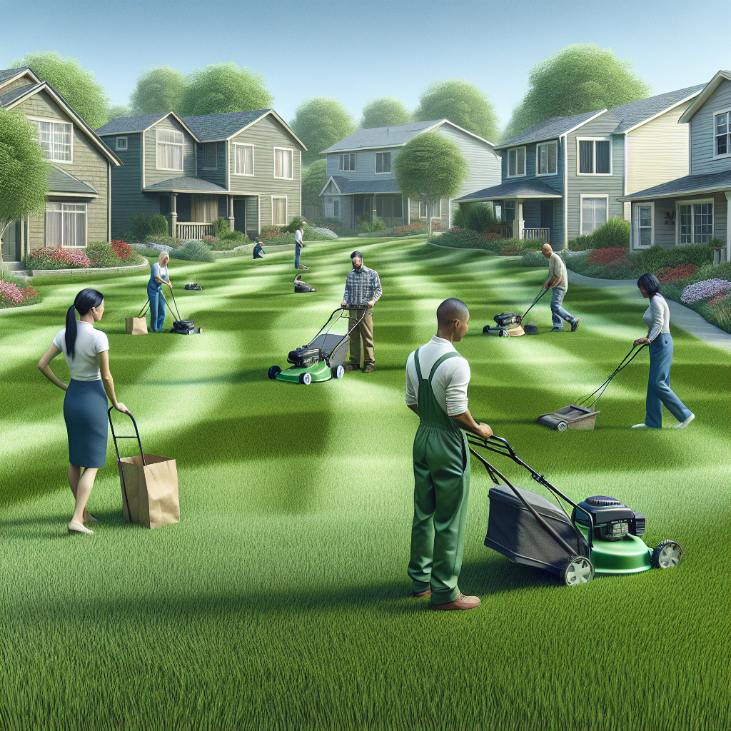 A lush, green lawn in Boise being maintained by professional lawn care workers.