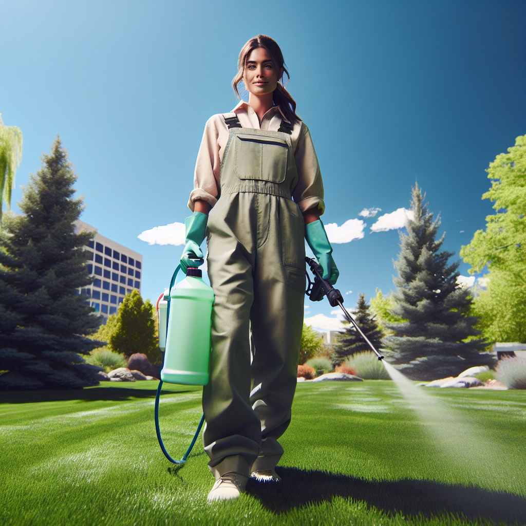 A professional gardener treating a lush, weed-free lawn in Boise, Idaho.