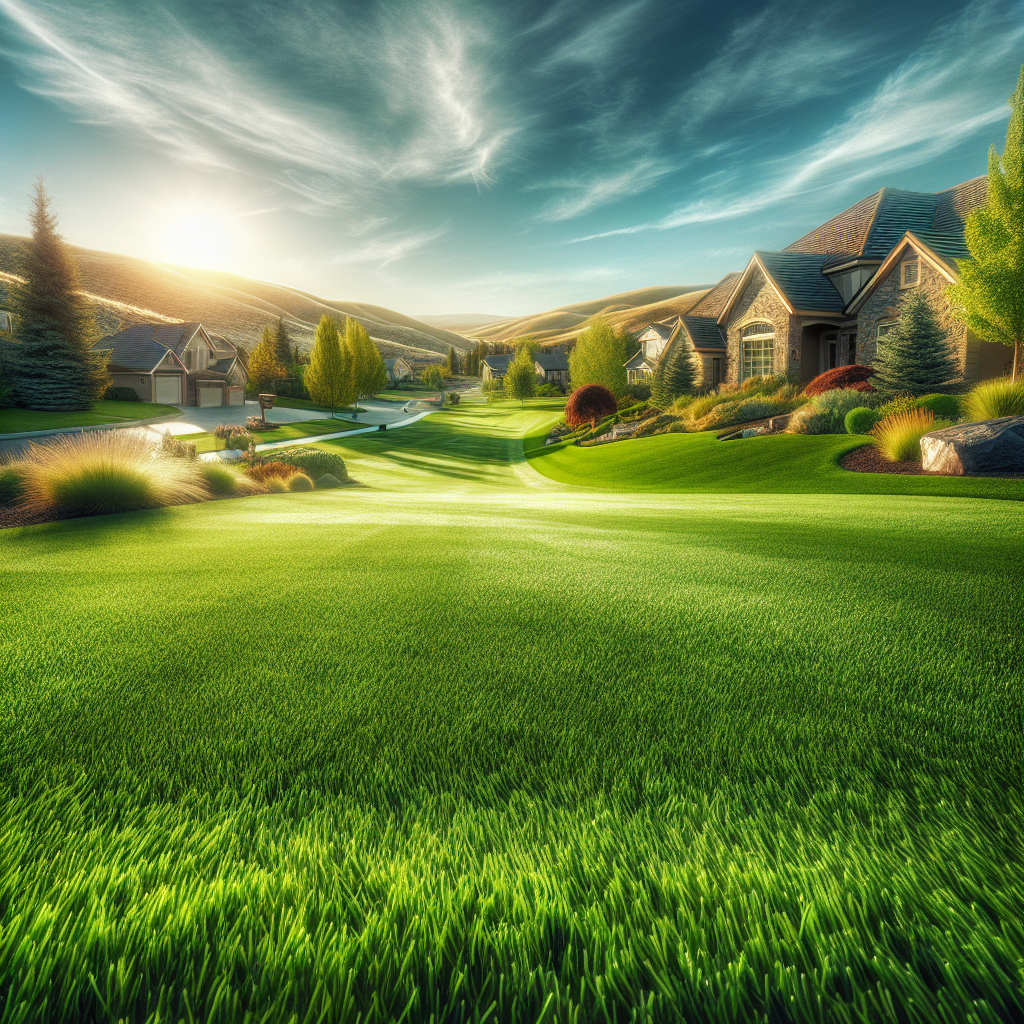 A lush, green, well-maintained lawn in a suburban setting in Eagle, Idaho.