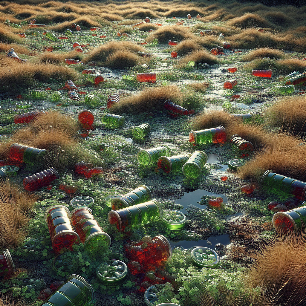 Realistic field environment with gel blasters on the ground.