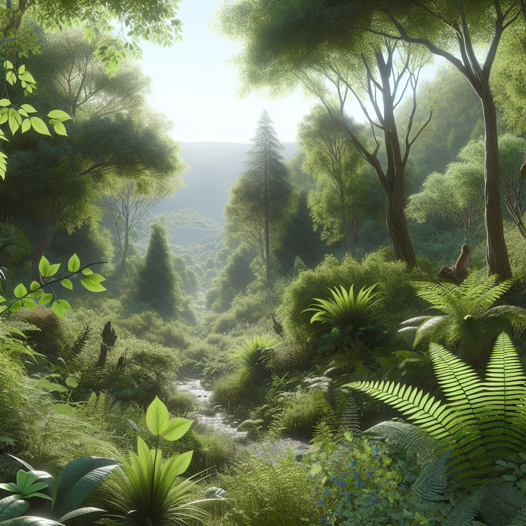 A realistic natural environment with detailed vegetation and a clear blue sky, inspired by a reference photo.