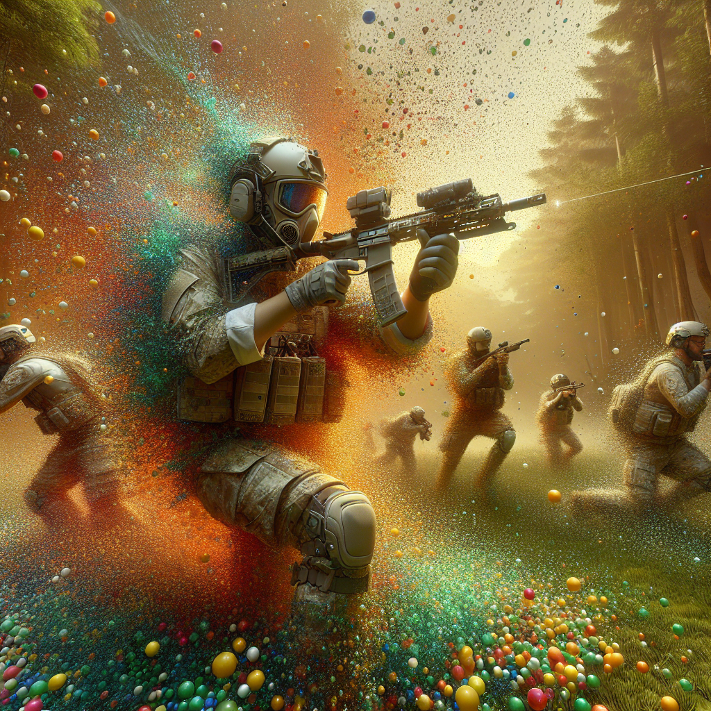 Realistic image of an intense gel blaster game in action.