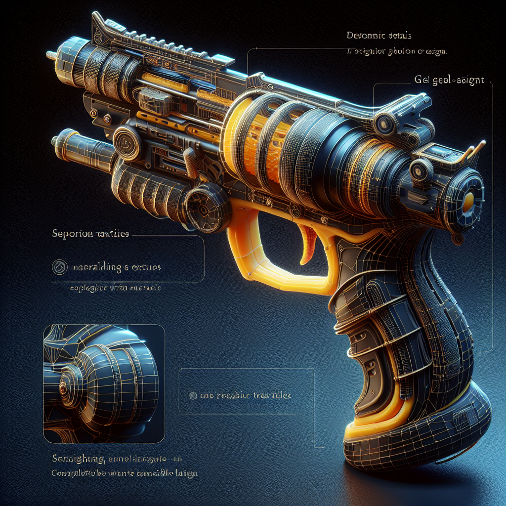 A realistic image of a detailed gel blaster.