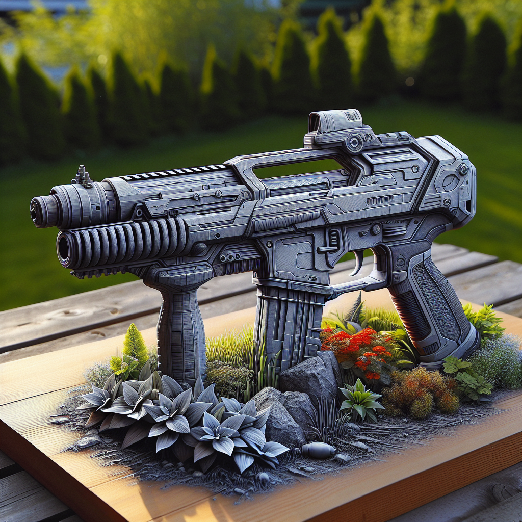 High-definition realistic image of a gel blaster with intricate details.