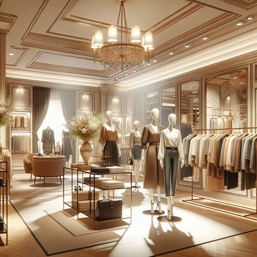 Interior of a stylish clothing store with chic casual wear and sophisticated formal attire on display.